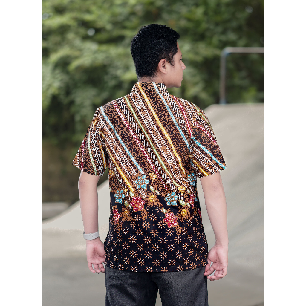 Batik Mukti Solo - Kemeja Batik Cap Pria Lengan Pendek Motif Parang Kencana Katun Premium Lapis Furi