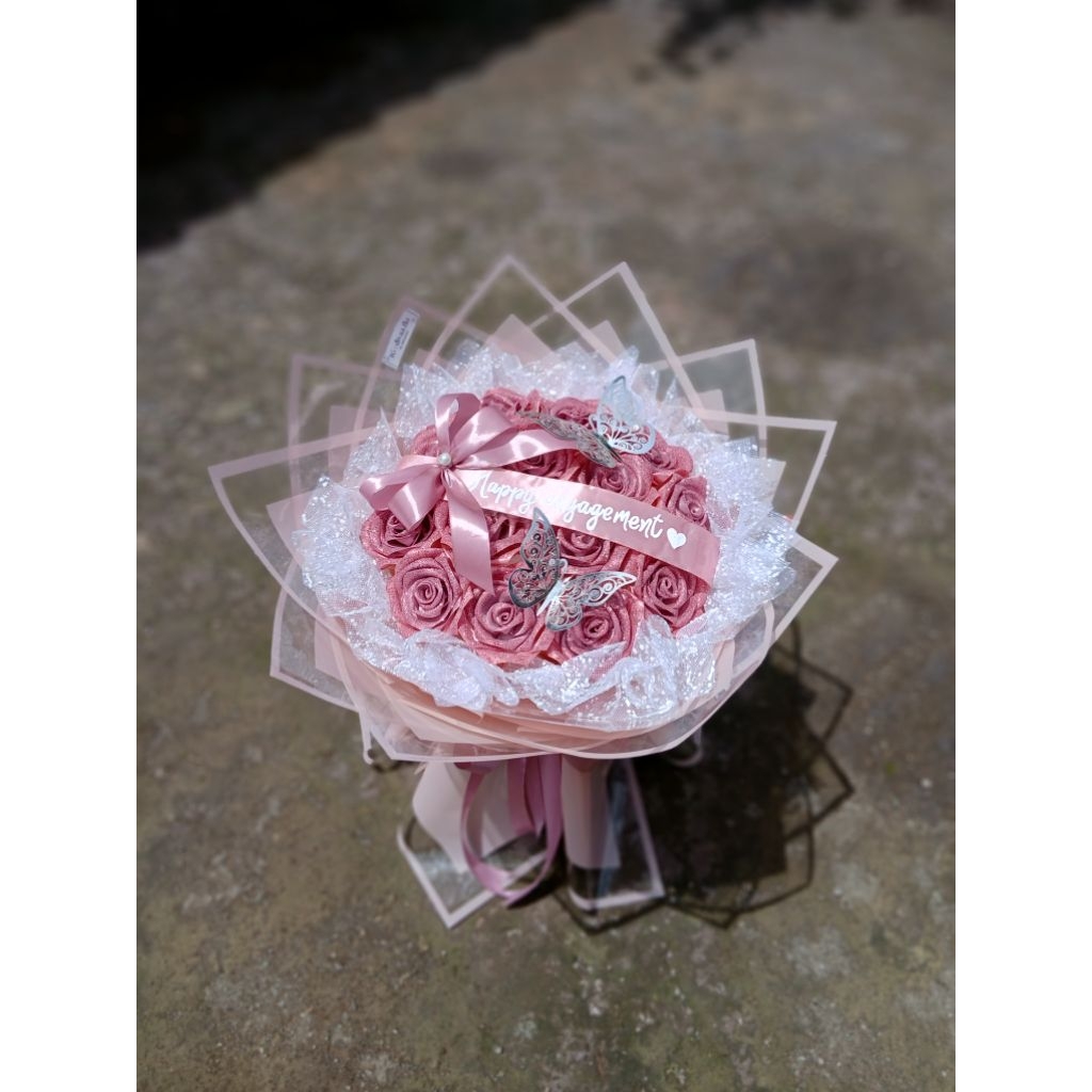 BUKET BUNGA PITA SATIN GLITTER CUSTOM