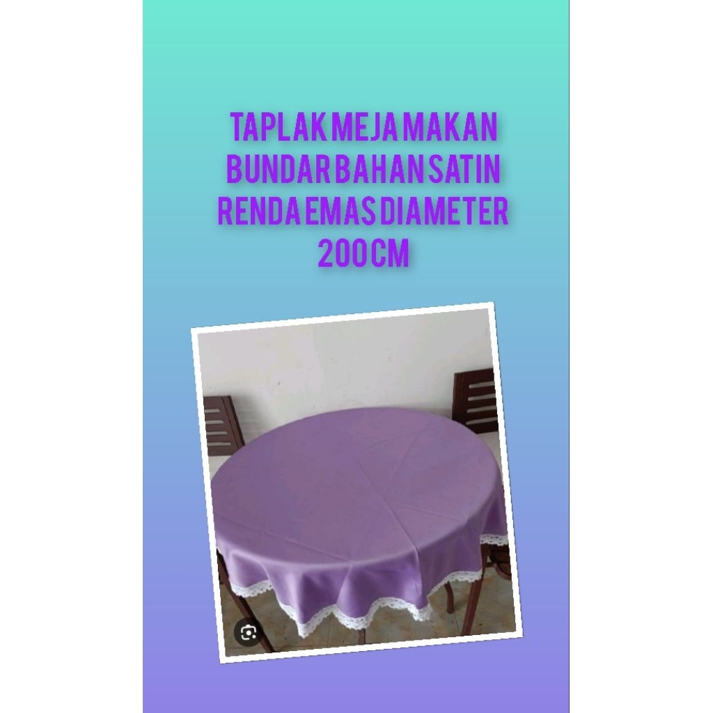 TAPLAK MEJA MAKAN BUNDAR POLOS SATIN RENDA EMAS