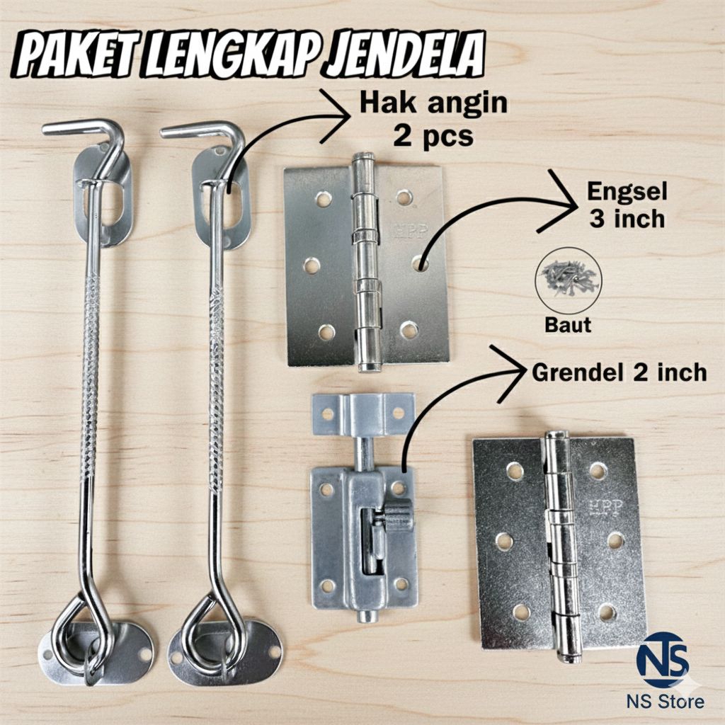 Fullset Engsel Jendela 3inci HPP-Penahan jendela Kait jendela kunci slot Grendel jendela Minimalis E