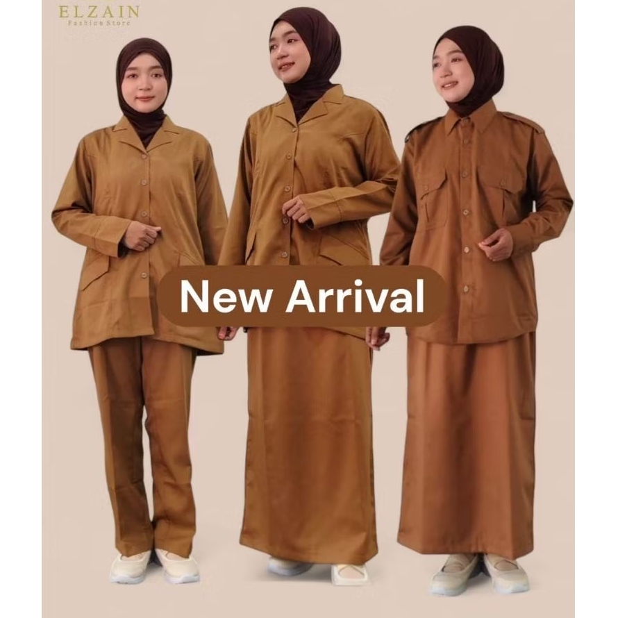 Setelan Baju Khaki Wanita Setelan Baju Khaki PNS PDH Model Rok A Lengan Panjang Bahan Toyobo Fodu Pr