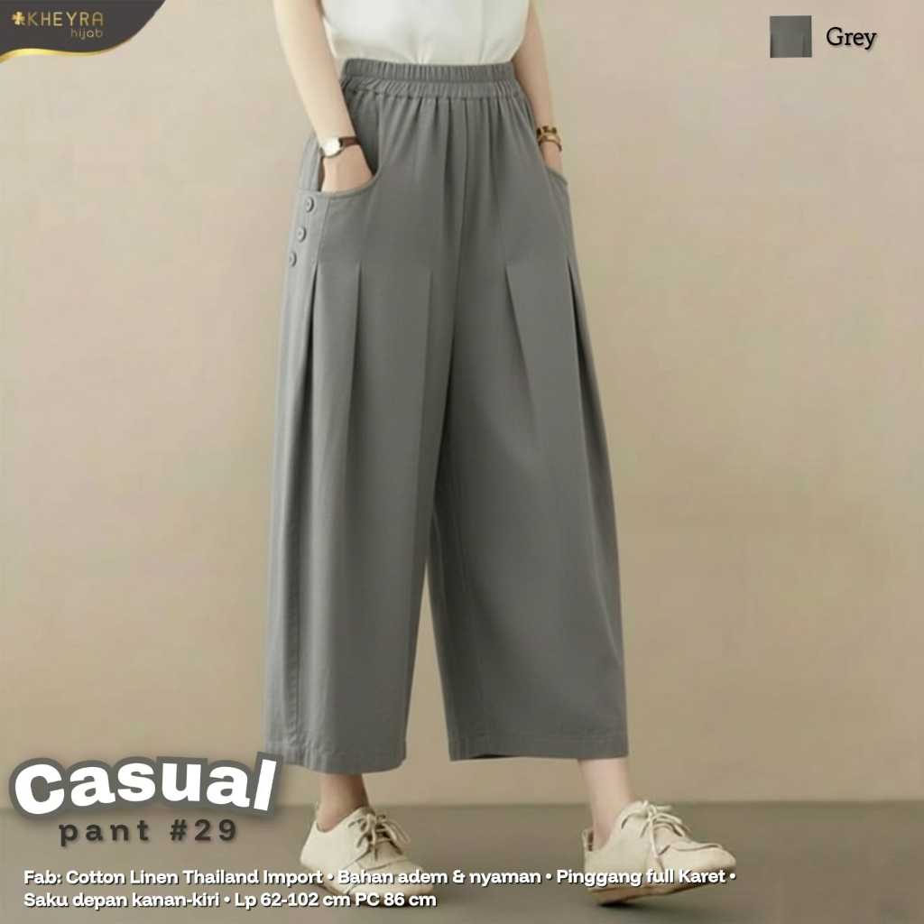 Casual Pant#29 Celana Kulot Panjang Wanita Original KHEYRA Hijab Bahan Cotton Linen Thailand Import 