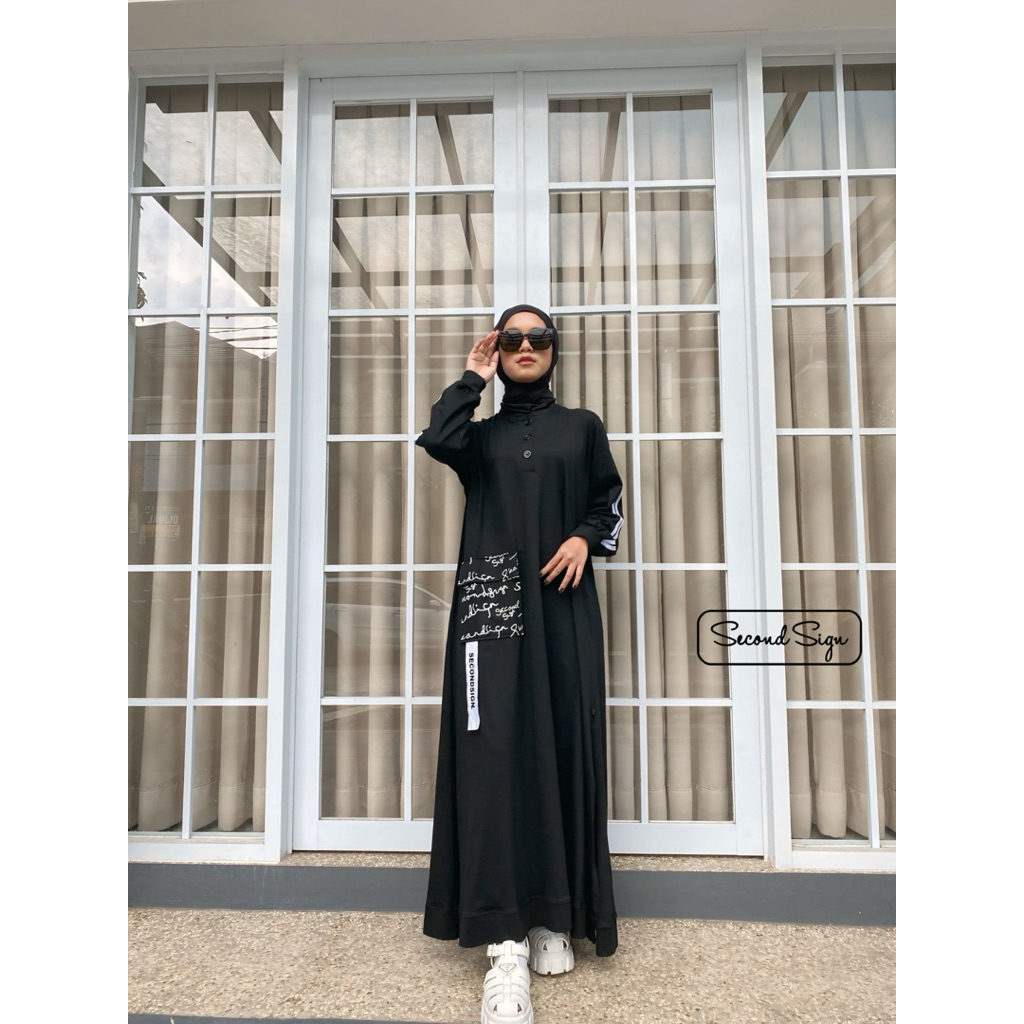 SecondSign - Erlyn Dress | Dress Gamis Panjang Wanita Bahan Kaos Saku Bagian kanan