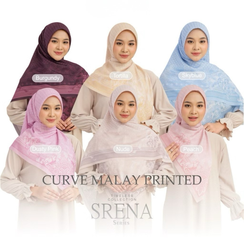 Hijab Curve Malay Segi Empat Motif Dua Sudut Oval