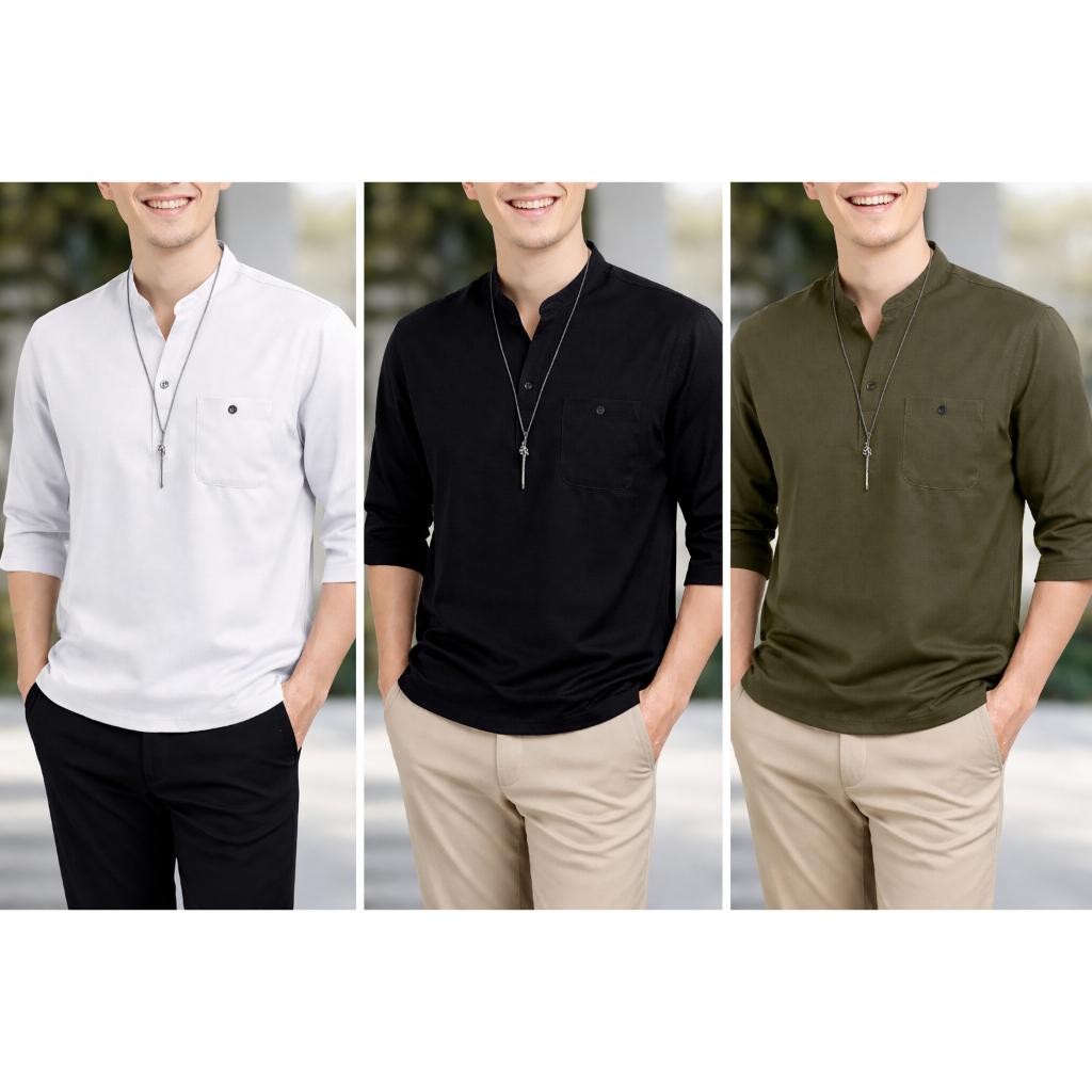 Kaos Koko Pria Lengan 3/4 Premium Kerah Shanghai – Adem, Polos, Stylish | Daily Wear & Lebaran