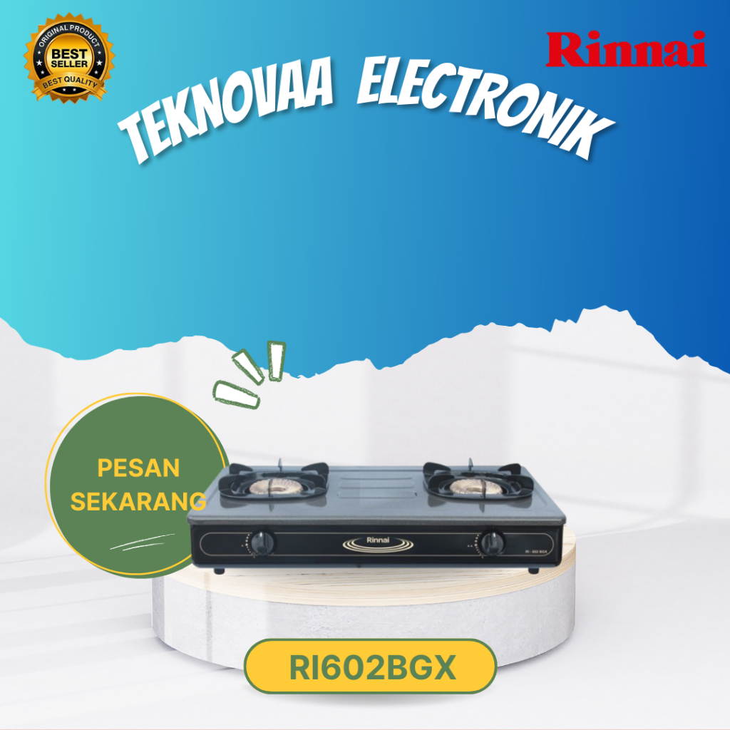 RINNAI KOMPOR GAS 2 TUNGKU RI 602 BGX/RI602BGX/RI602 BGX/RI 602BGX/RI-602BGX/ORIGINAL RINNAI/GARANSI