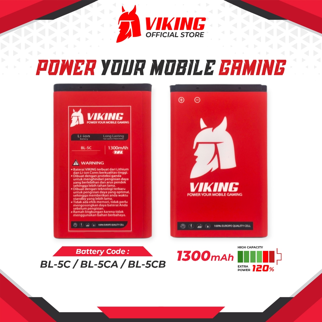 VIKING Baterai BL-5C Double Power for Nokia 1100 1200 1208 1209 1650 1680 2270 2310 2610 2700 3100 3
