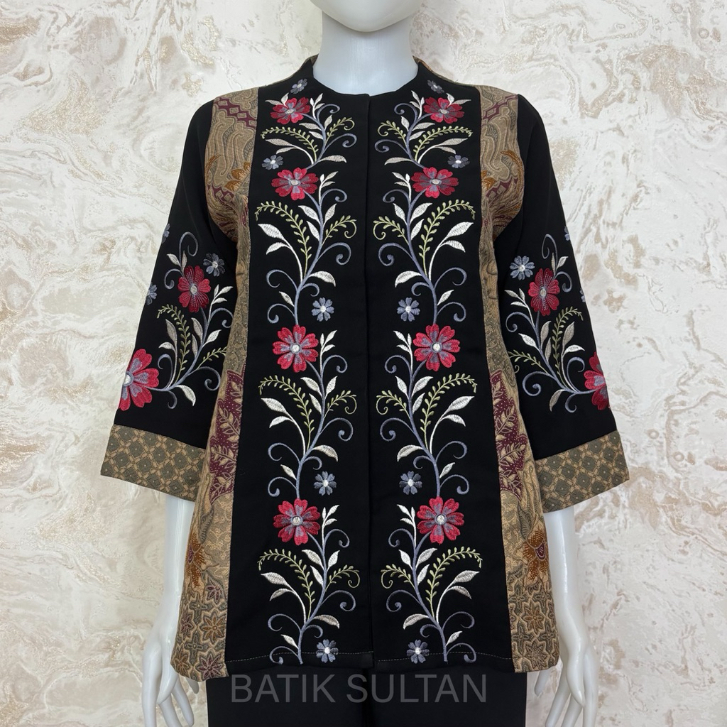 Atasan Batik Blouse Wanita Bordiran Premium Kain Katun Doby Elegan l Batik Cewe Mewah Kantor Kondang