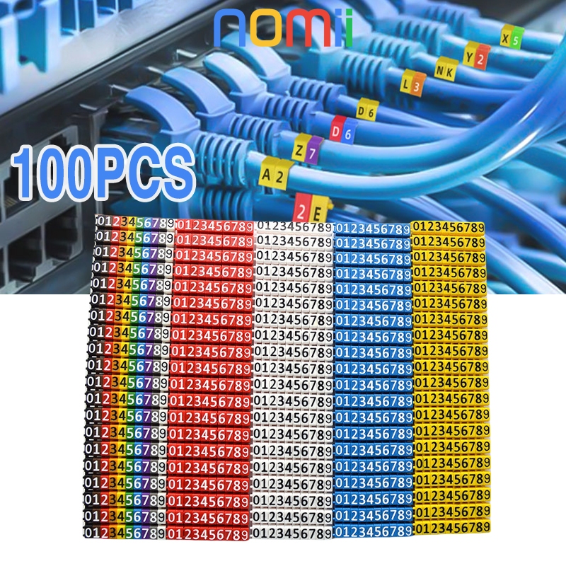 Isi 100 Cable Markers Colourful C-Type Marker Number Tag Label Sticker Label Kabel Jaringan Listrik 