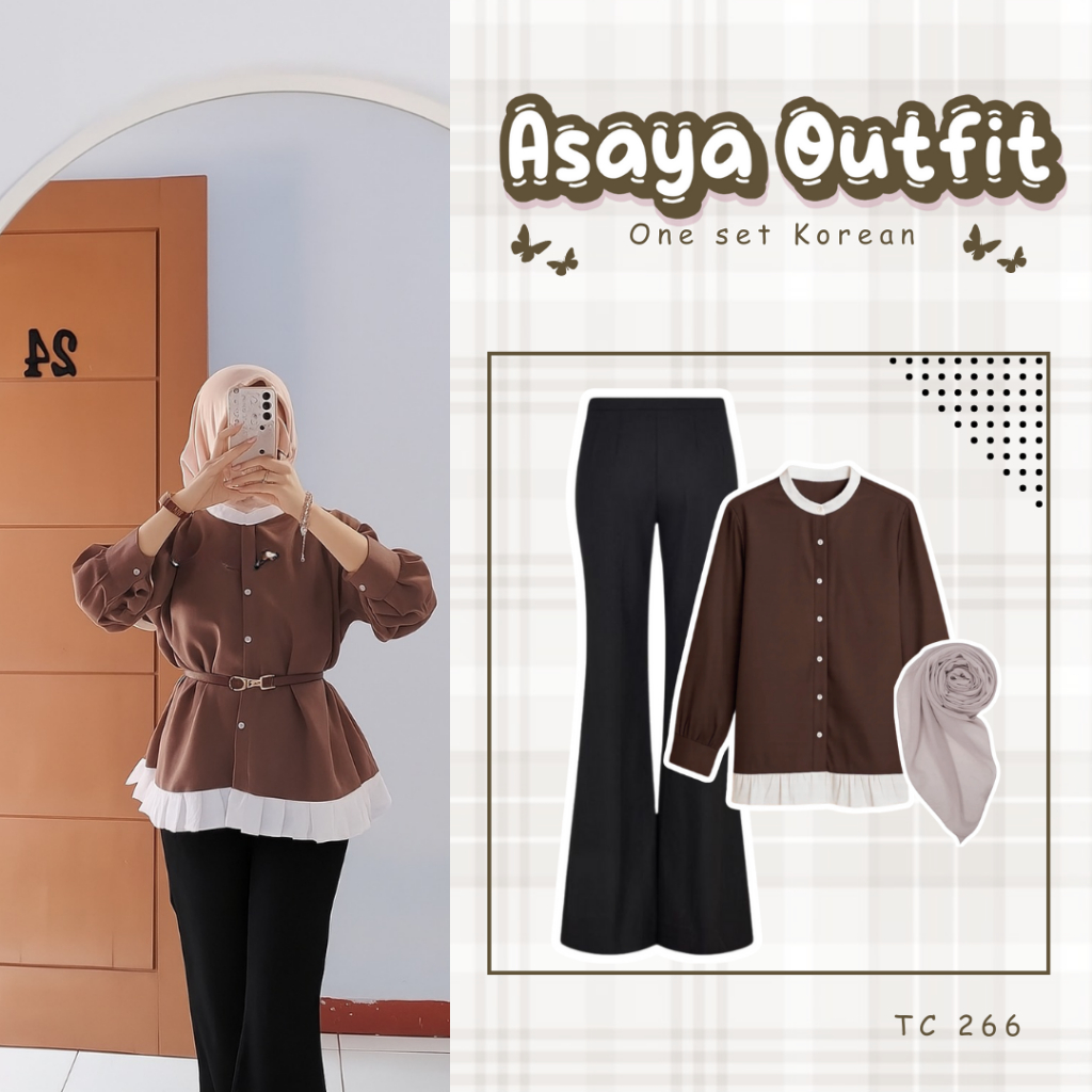 Outfit Remaja Kekinian Dan Terbaru ( Celana Cutbray + Blouse + Hijab ) SET TC-266