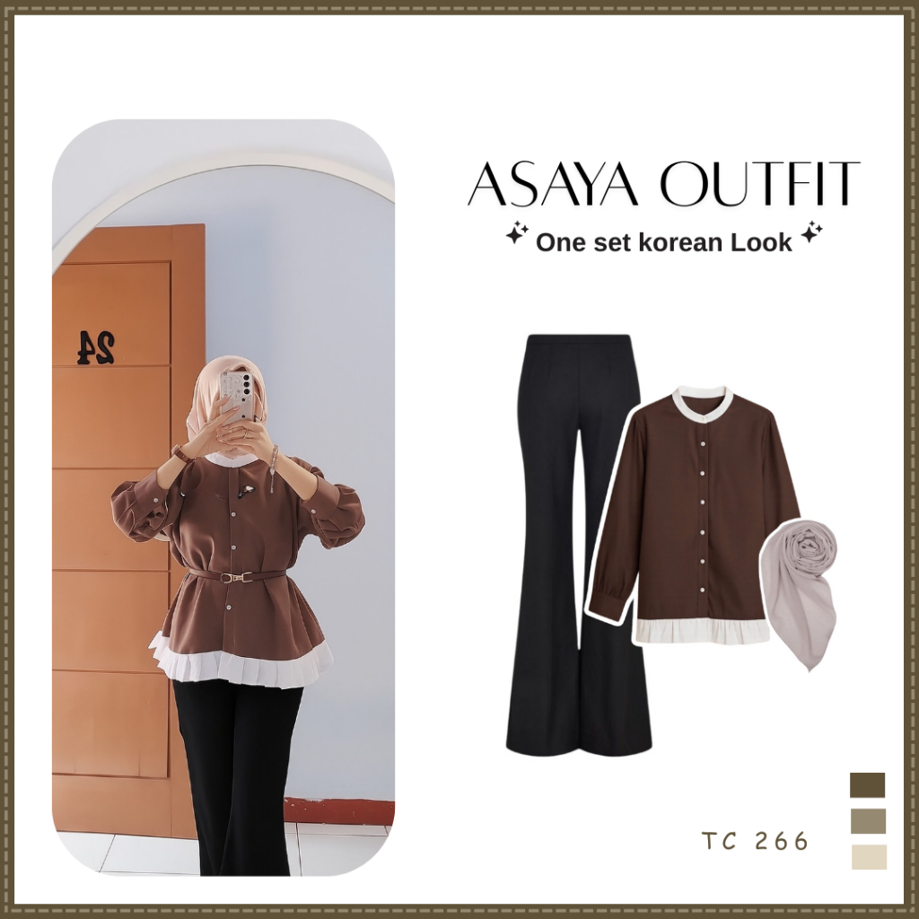 One Set Outfit Remaja Kekinian Dan Terbaru ( Celana Cutbray + Blouse + Hijab ) SET TC-266