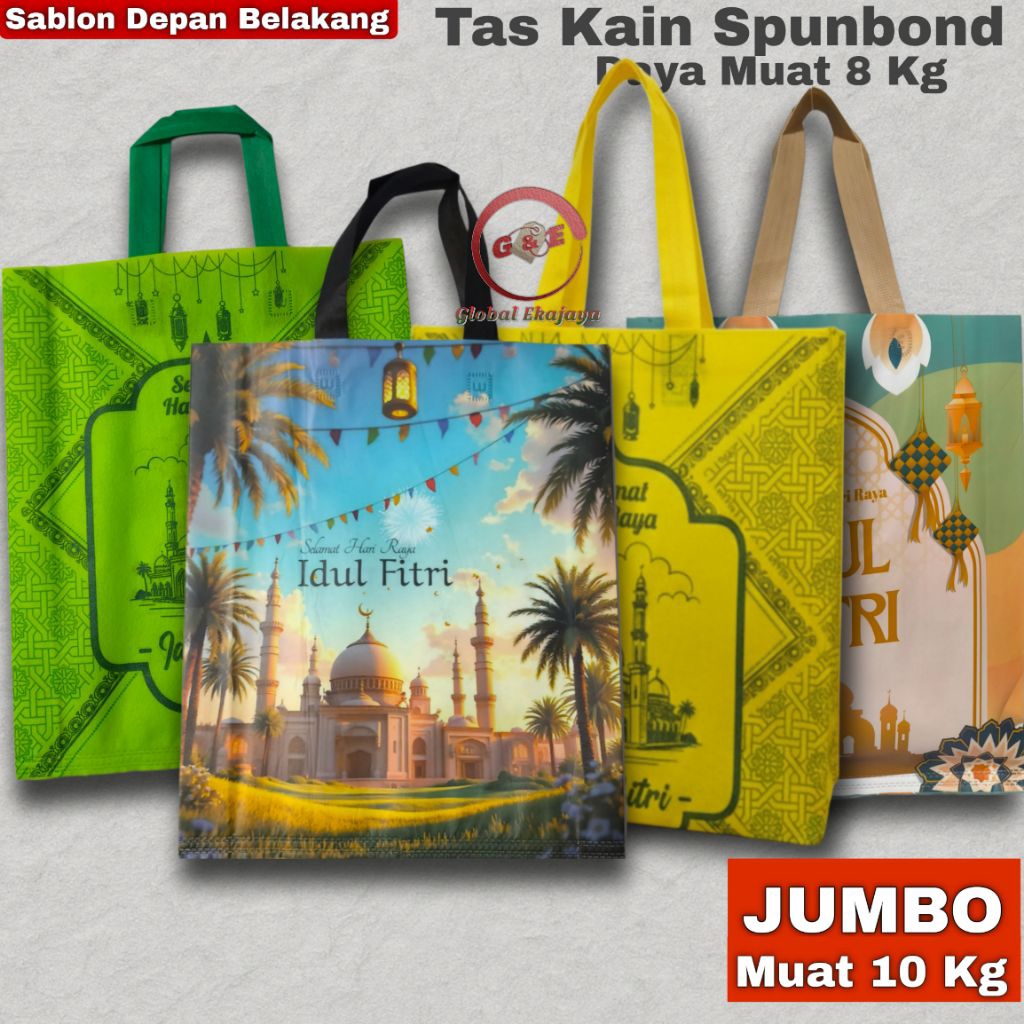 Lusinan isi 12 Tas Kain Spunbond Lebaran Idul Fitri Ukuran Besar Jumbo 38x45x10 Hampers Goodie Bag