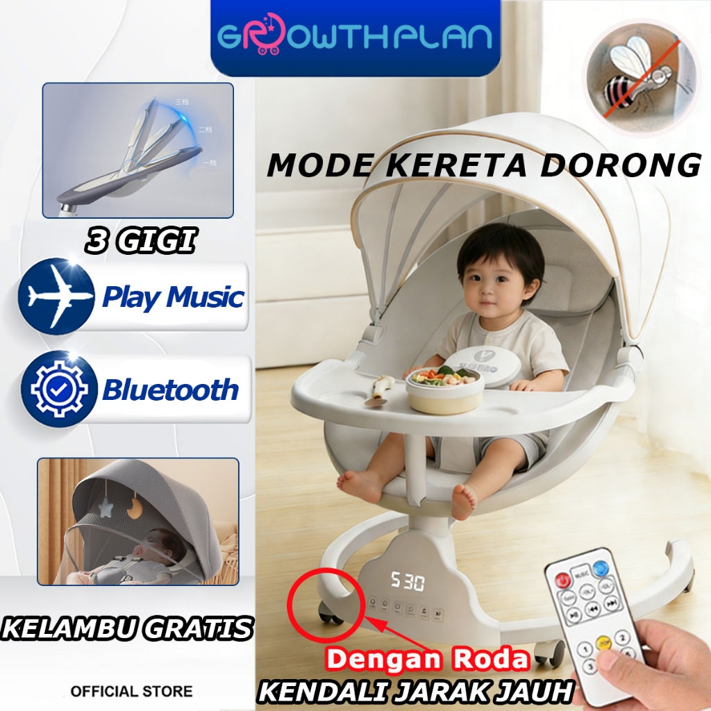 Baby Bouncer Pintar Ayunan Bayi 6 in 1 Kursi Makan & Mainan Remote Control 0-48 Bulan
