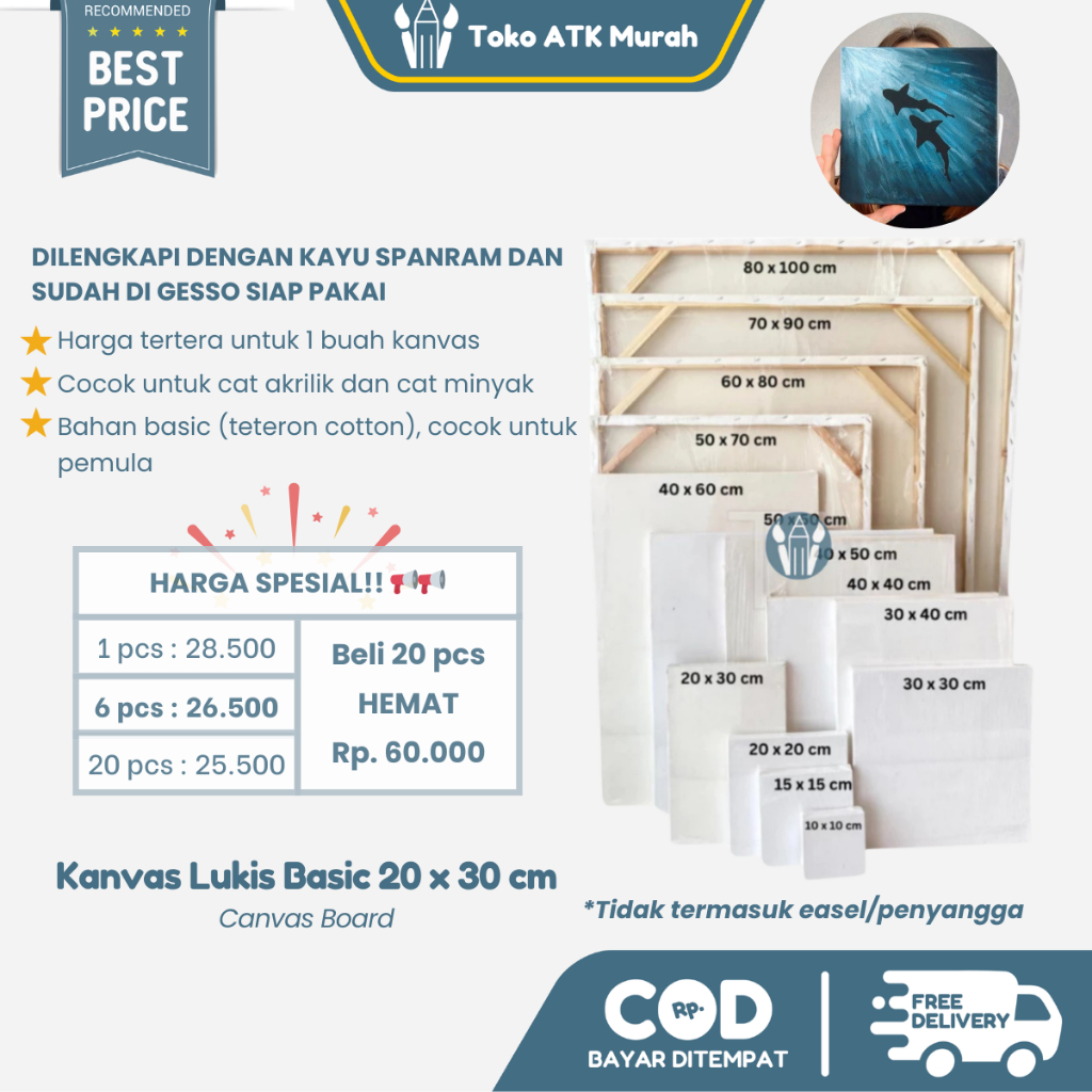 Kanvas Lukis Basic Persegi Panjang 20 x 30 cm - Canvas Board - Media Lukis Serbaguna untuk Cat Acryl