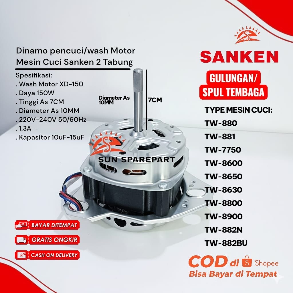 Dinamo pencuci Sanken/Wash Motor Tinggi As 7CM Gulungan Tembaga TW-8630 TW-8800 TW-8900 TW-882N TW-8