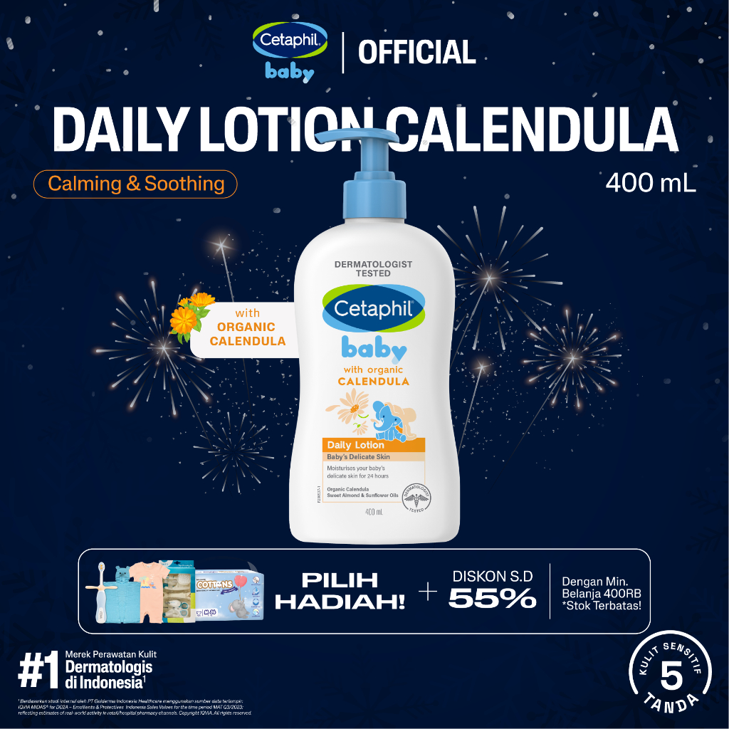 Cetaphil Baby with Organic Calendula Daily Lotion 400ml dengan Calendula, Glycerin, Sweet Almond Oil
