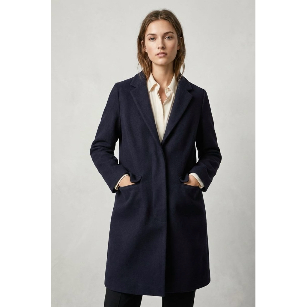 GLOBAL WORK NAVY SINGLE BREASTED WOOL COAT