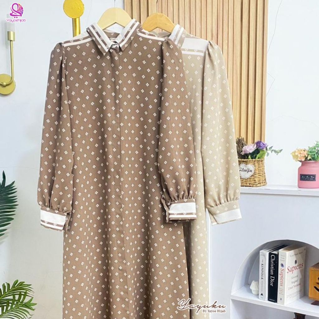 Salvina Dress Wanita Model Lengan Kemeja Motif Polkadot Bahan Aldero By Yayoe Hijab
