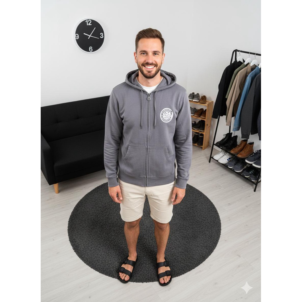 Hoodie Converse All Star Original Full Zip Pria Wanita Grey Ash