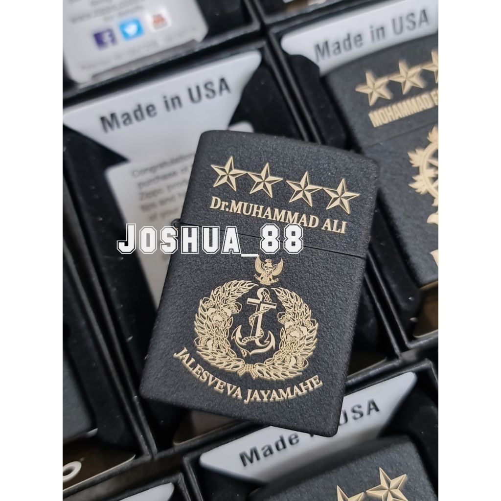 Zippo Custom Korek Api Ukir Logo KASAL/TNI AL Black Cracle Bisa Ukir Nama Sendiri