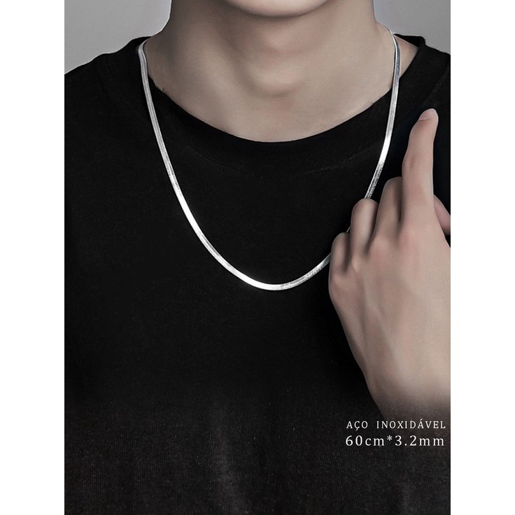 Kalung Rantai Silver Tipis Gepeng Pria Kekinian