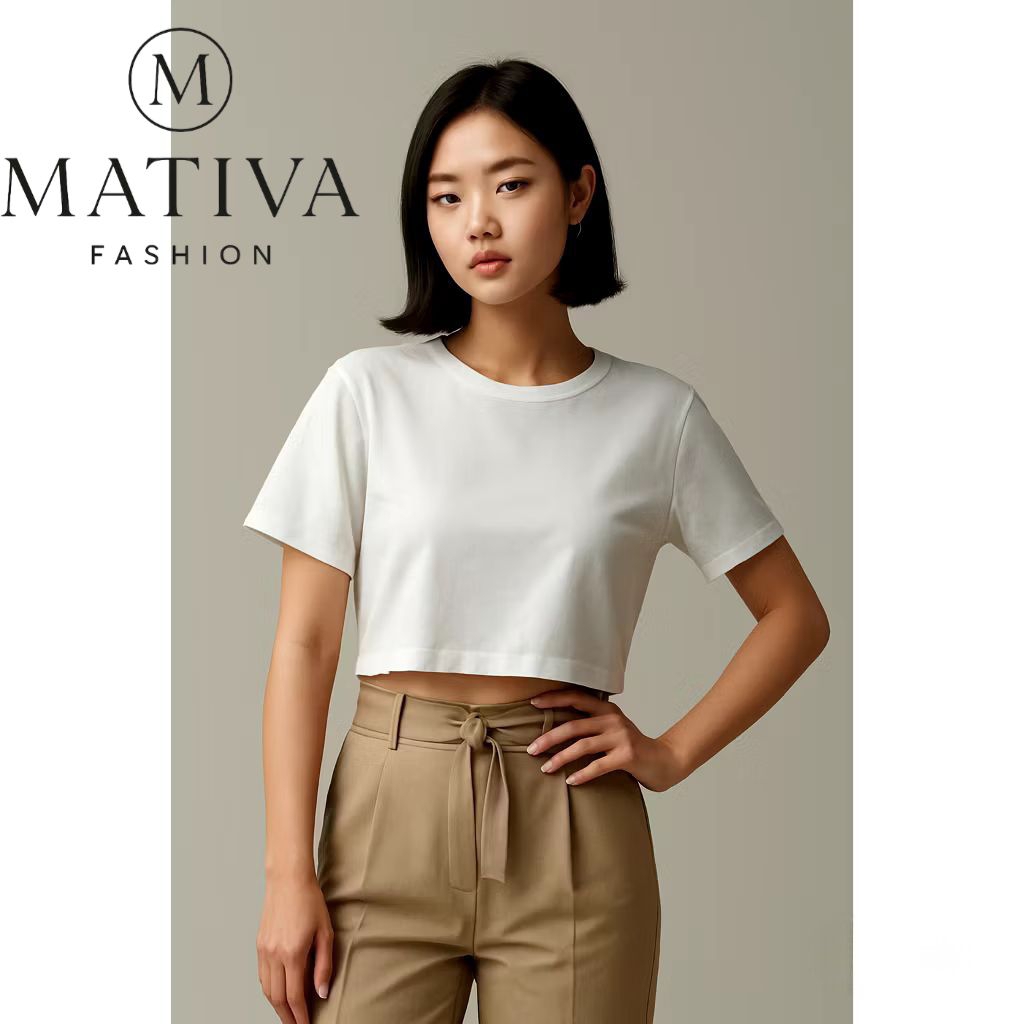 PREMIUM Crop Cotton DeLair - MATIVA Tshirt Wanita Boxy l Crop Cotton Katun Premium/Crop Top/Crop Tee