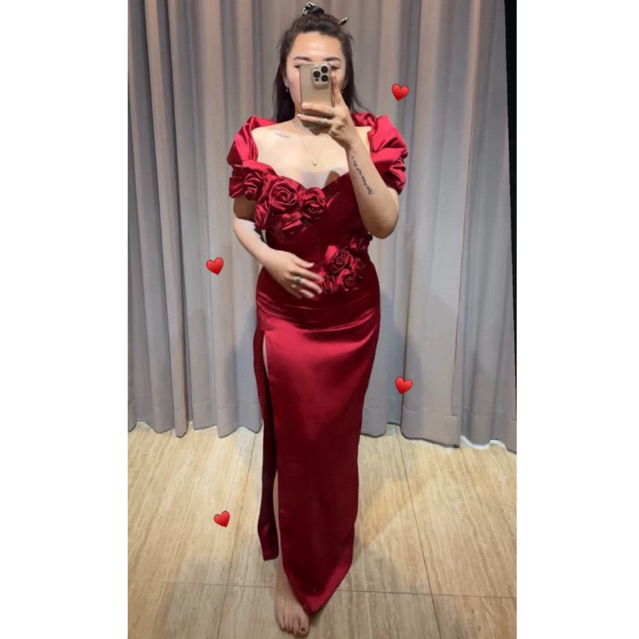 Dress wedding party mewah dan elegant warna red / merah READY STOCK