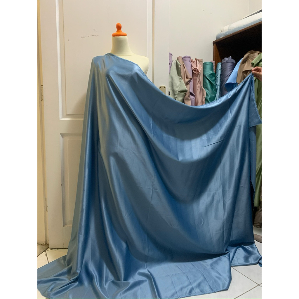 Bahan Kain Satin Velvet Premium Polos Warna Blue Denim dan Dusty Blue