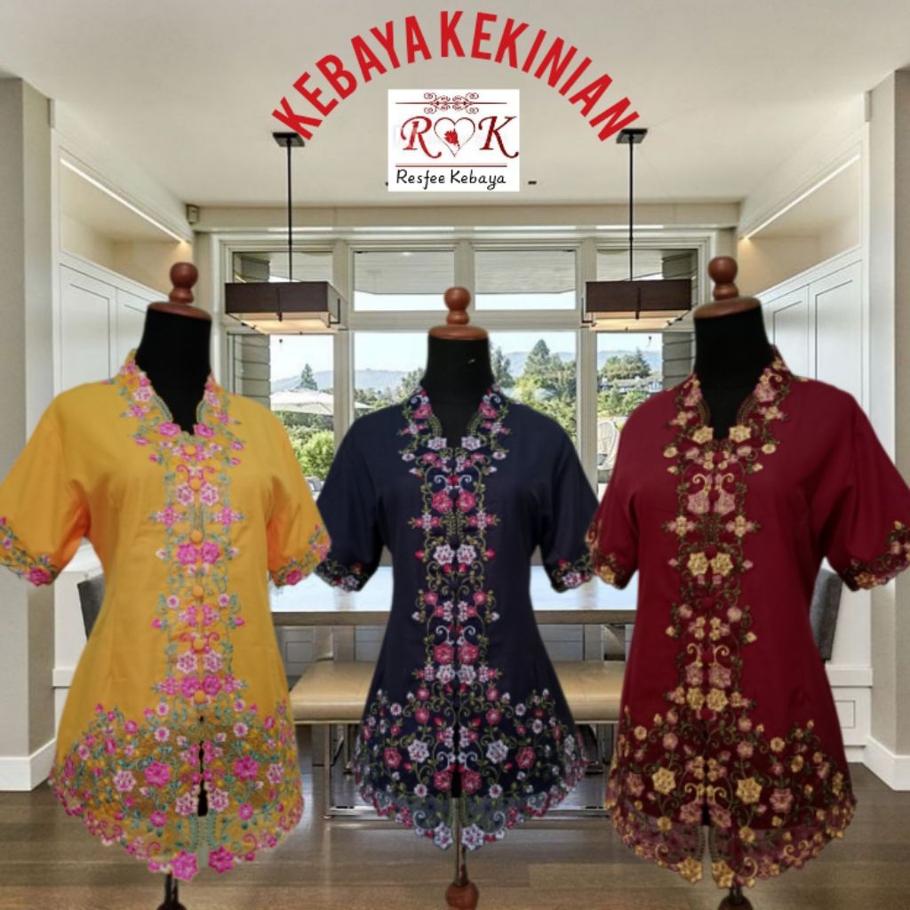 kebaya bordir, kebaya encim, kebaya modern bordir warna lengan pendek