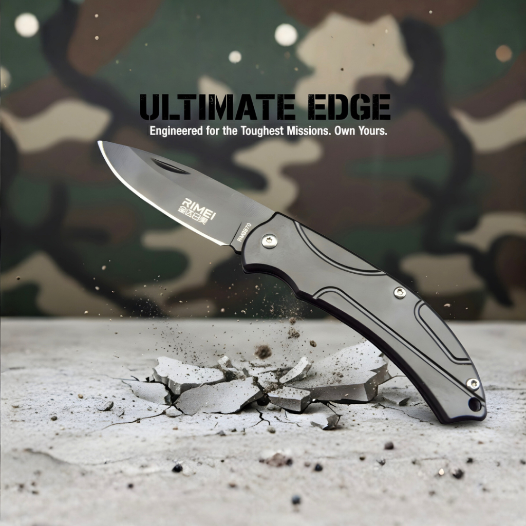 Pisau Lipat Rimei Fine Knife Black Pisau Lipat Serbaguna Tajam Stainless Steel Camping Outdoor
