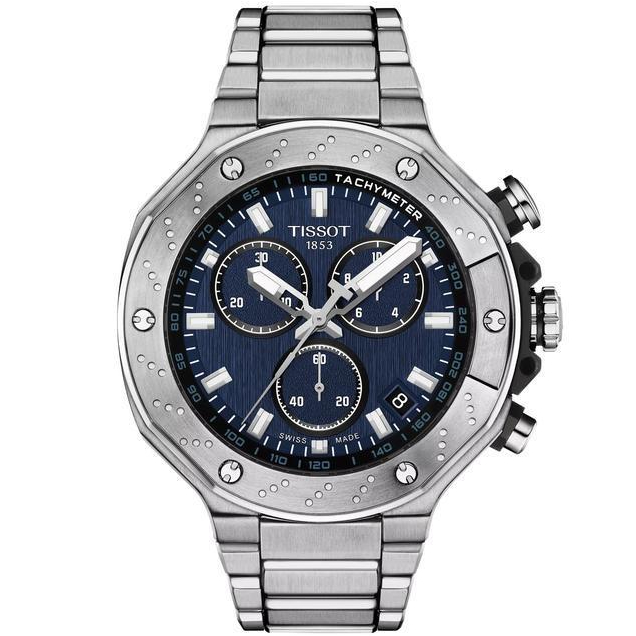 Tissot T-Race 45mm Chronograph Blue Navy Dial Stainless Steel Strap Jam Tangan Pria Original T141.41