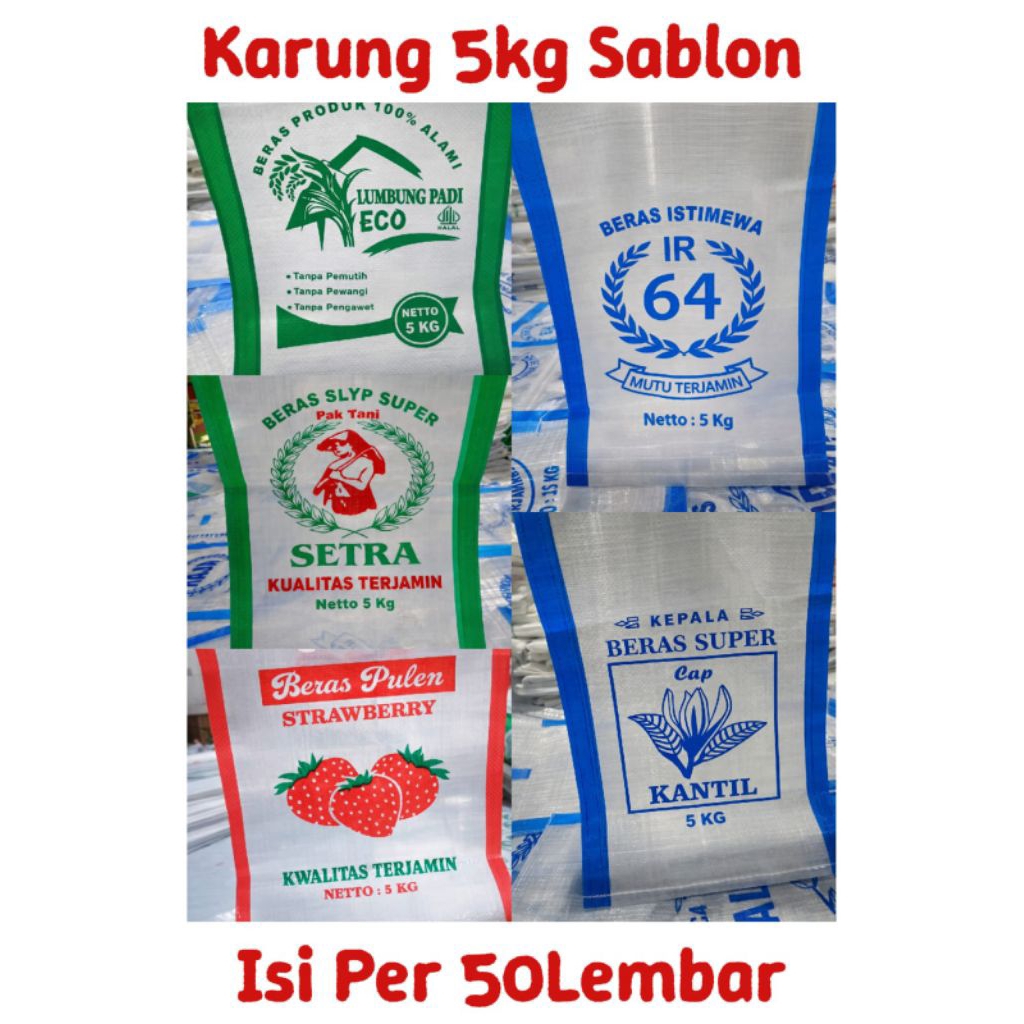Karung Beras 5kg Sablon/Polos ( Isi per 50Lembar)