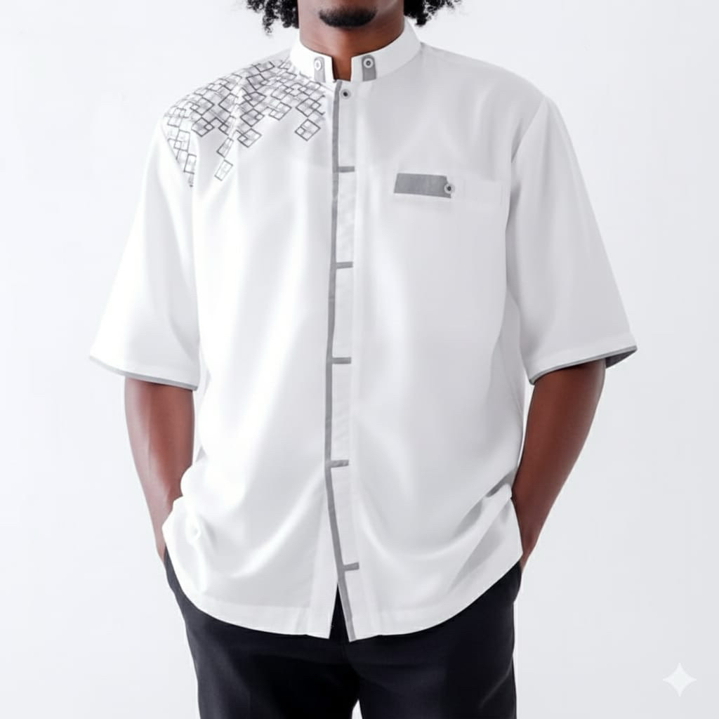 Baju koko Pria dewasa motif kotak putih