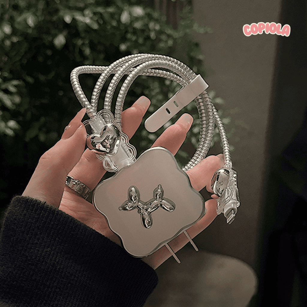 Copiola - Case ChargerPaket Case Charger iPhone 18W/20W dengan Pelindung Kabel Balon Anjing - Set 5