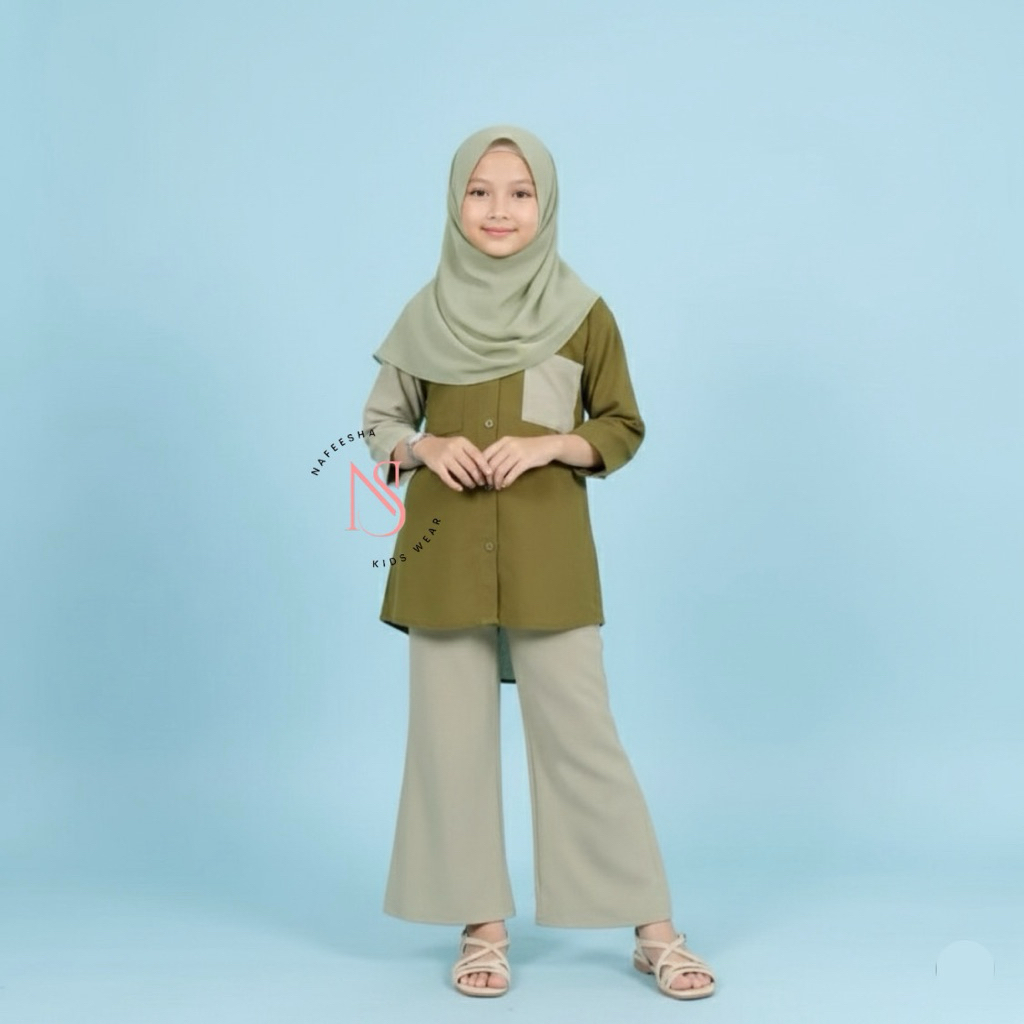 Set 3 in 1 Anak Perempuan Tanggung 9-15 Tahun Atasan Tunik Celana Cutbray + Hijab Adem Terbaru