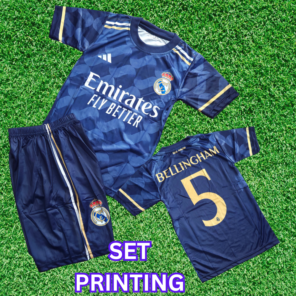 SETELAN BAJU REAL MADRID PUTIH KW SUPER BAJUBOLA  MADRID PRINTING ANAK USIA 5-12THN