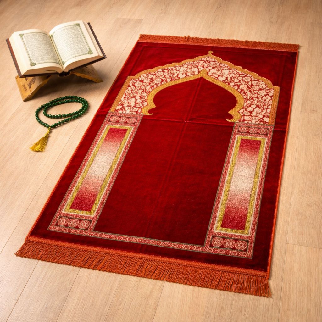 Sajadah Turki Akbar Clasic Bahan Bludru Halus Tebal & Lembut Motif Simple Ukuran Dewasa 70X110Cm