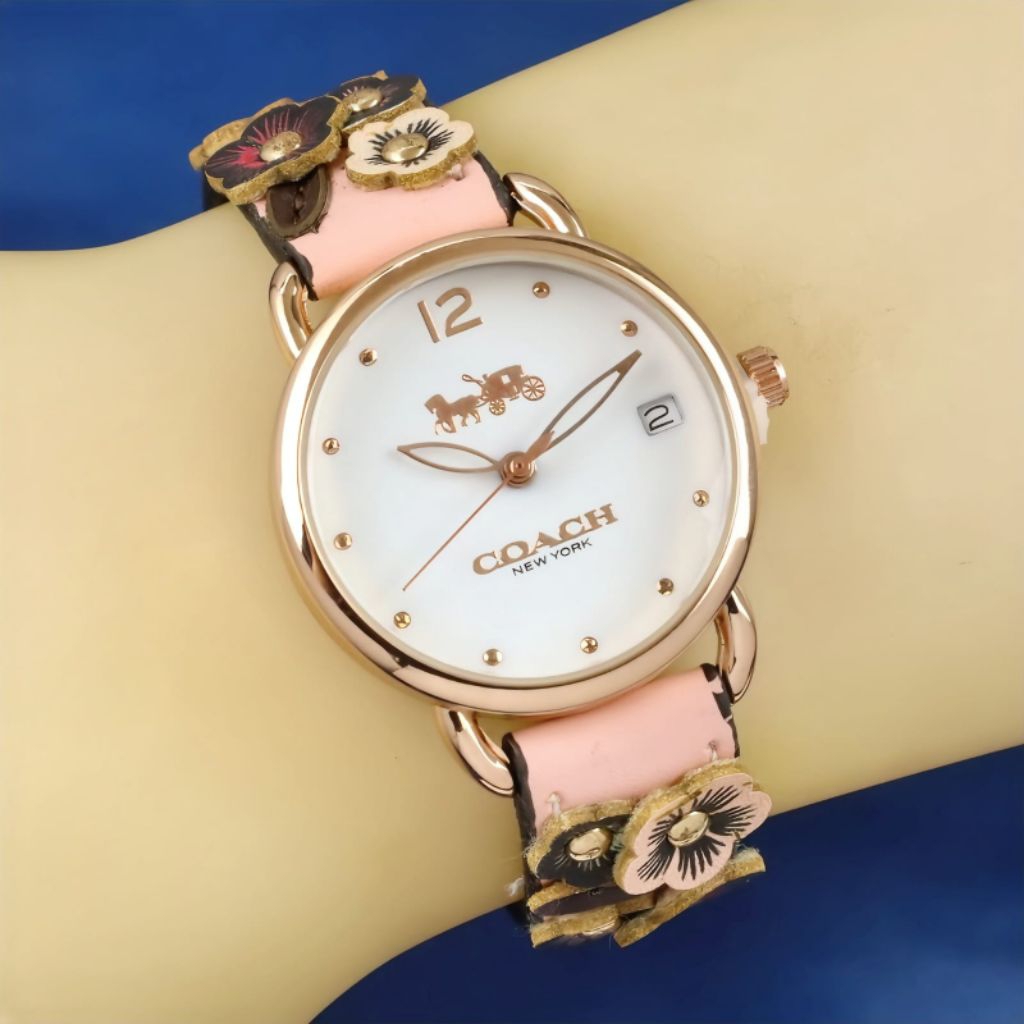 Jam Tangan Wanita COACH New York Rose Gold Floral Strap