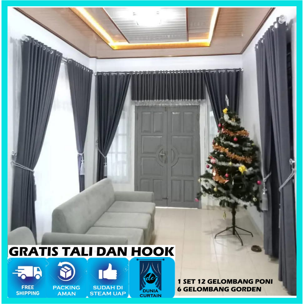 1 PAKET Gorden Blackout + Poni / GORDEN 1 SET DENGAN PONI ATAS PINTU DOFF | Gorden Blackout Polos 1 