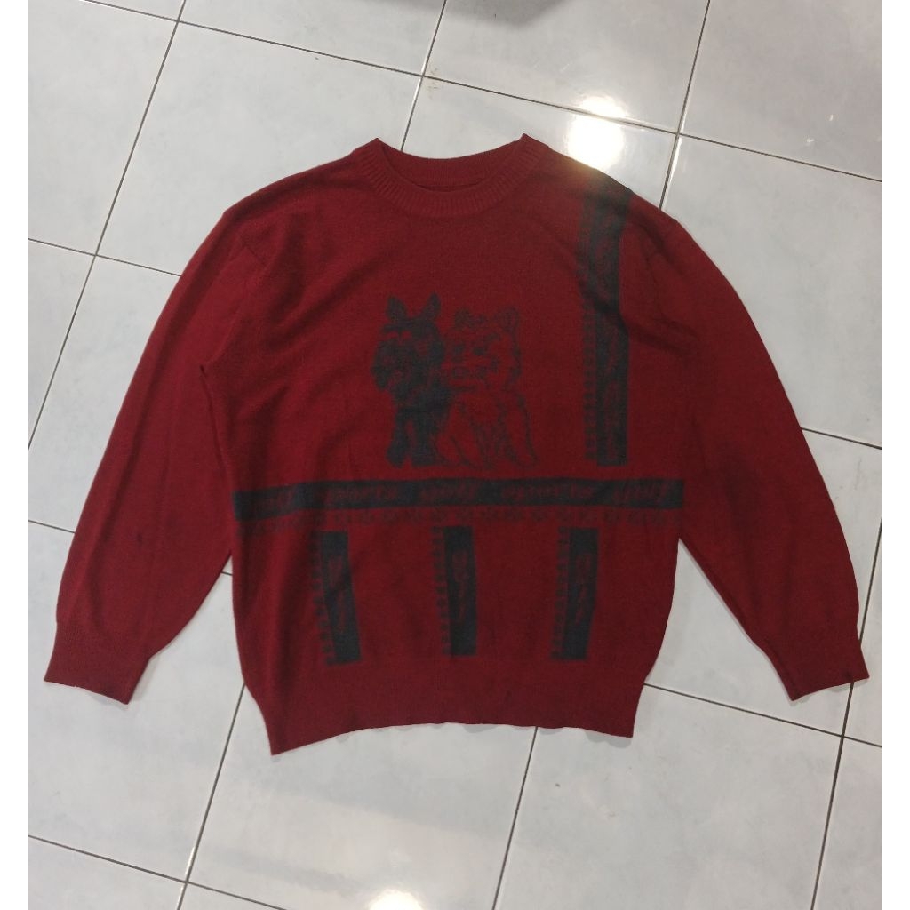 Sweater Knit Vintage Rajut Merah Red