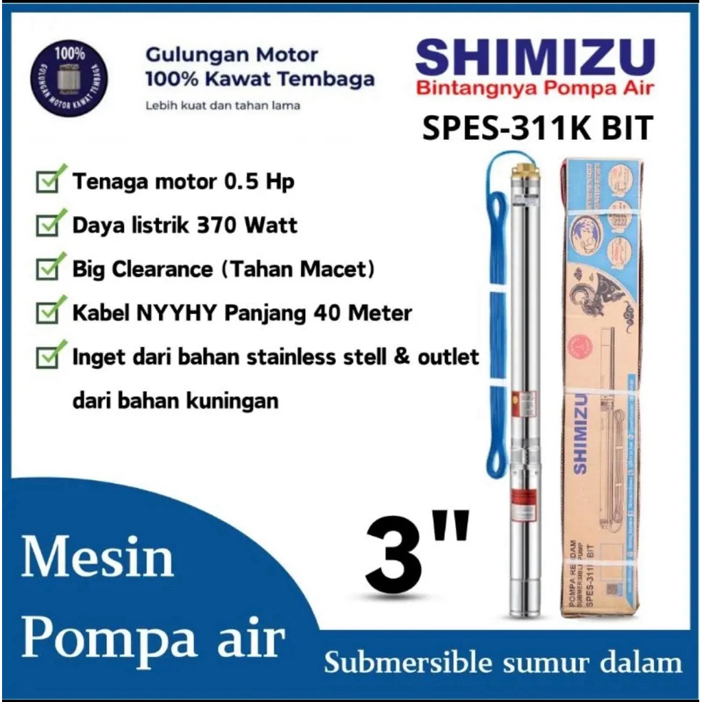 Submersibel shimizu Spes 311K Pompa jetpump sibel 311K 05HP