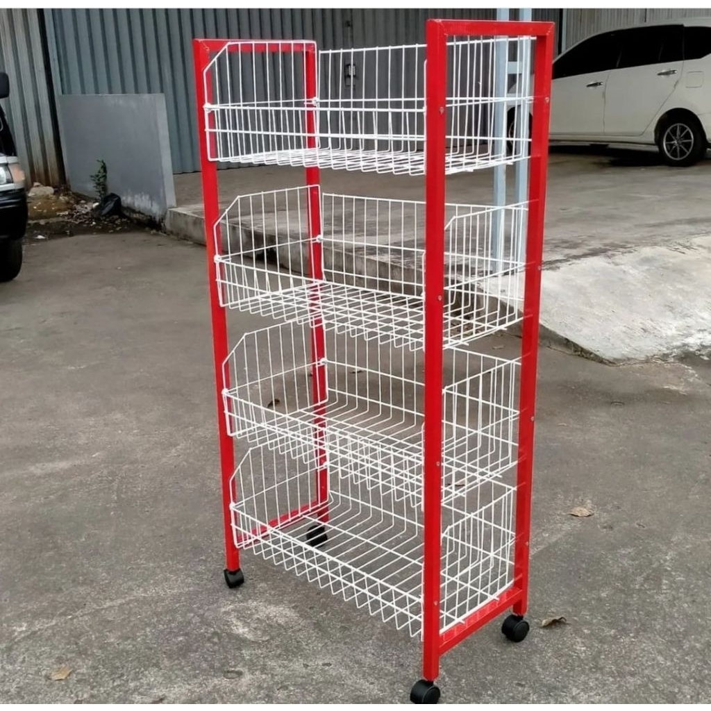 rak chiki susun 4/rak snack merah/rak roda/rak serbaguna/rak chikk susun 5