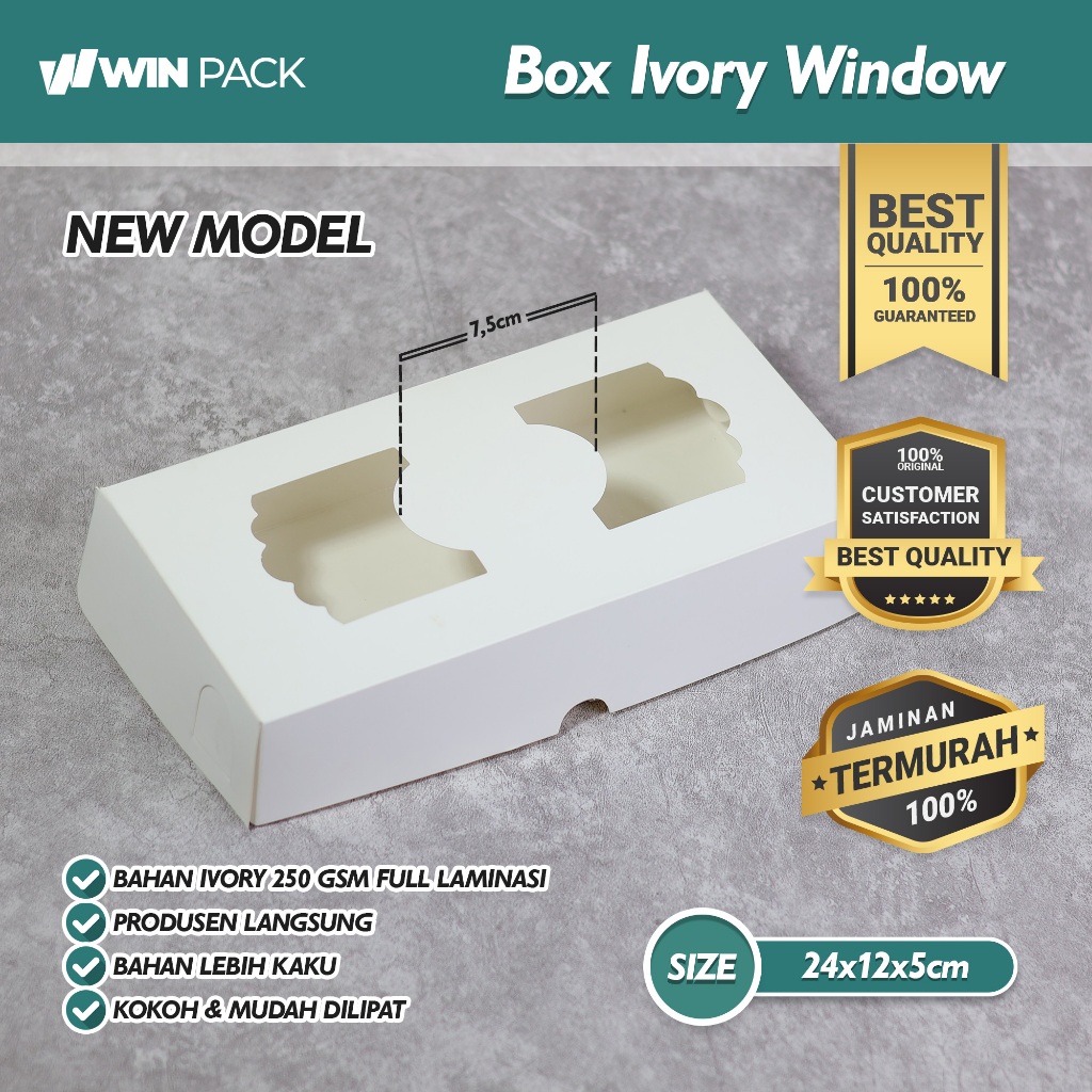 (Isi 20 Pcs) Dus Brownies Ivory 24x12 | Box 24x12x5 | Window | Brownies Jendela | Full Laminasi