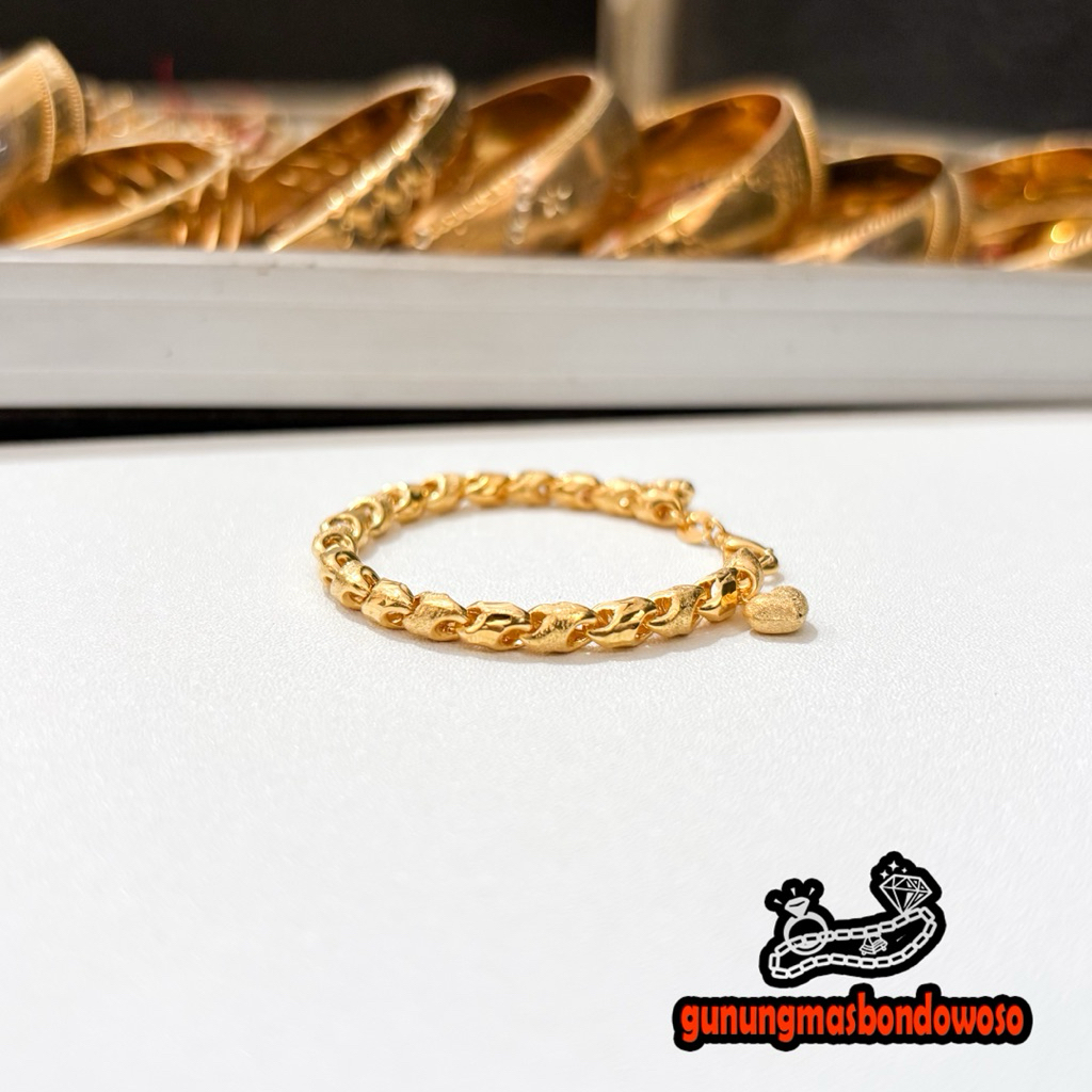 Gelang rantai pajero anak variasi love emas asli kadar 300 6k berat 3.520gr