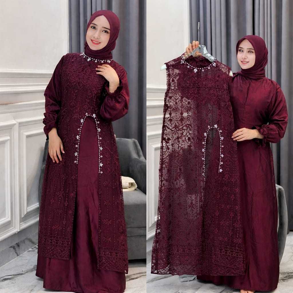 Gamis rompi Terbuka 2026 Gamis wanita 2in 1 muslim acara pesta seragam remaja kekinian model terbaru