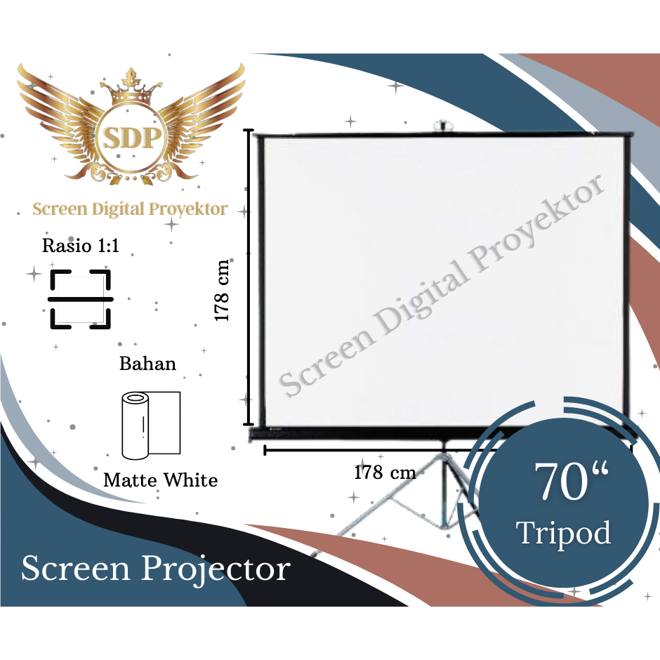 Pixelscreen Screen Projector / Layar Projector Tripod Screen 70 inch