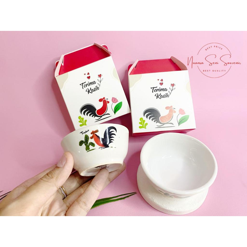 Souvenir Mangkok Keramik Kecil Motif Ayam Jago Toyoki Small Bowl Ayam Jago Mangkuk Sambal Saos