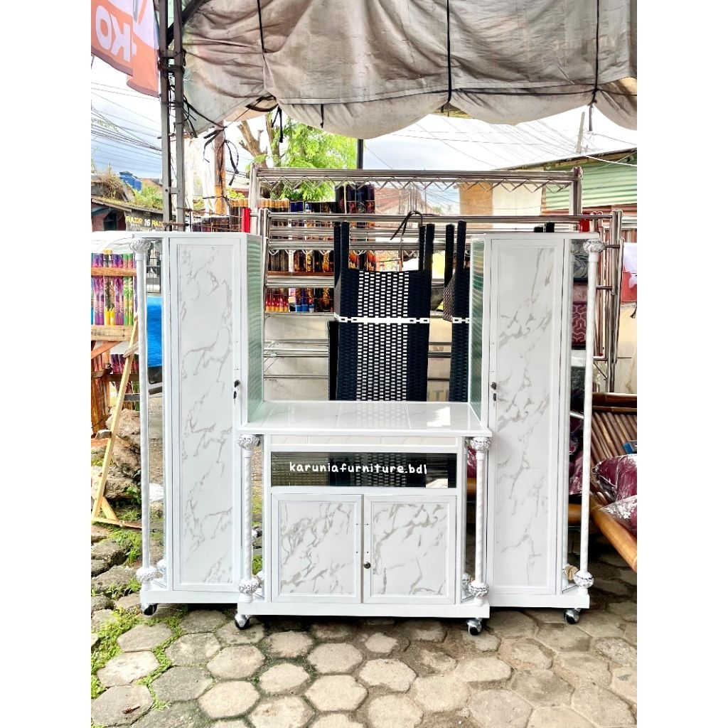 READY RAK TV ALUMINIUM ACP MARBLE PUTIH ULIR | BUFET TV ALUMINIUM MINIMALIS | FREE ONGKIR BANDAR LAM