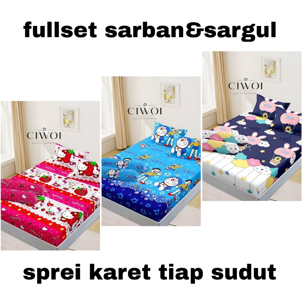 Sprei Karakter Fullset Polymicro Lembut Adem – Seprai Kasur + Sarung Bantal & Guling 120 160 180