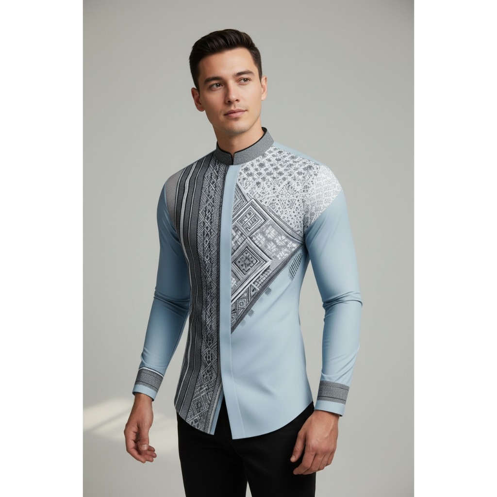 Koko arwinda riyannasa Blue Kemeja batik lengan panjang pakai puring